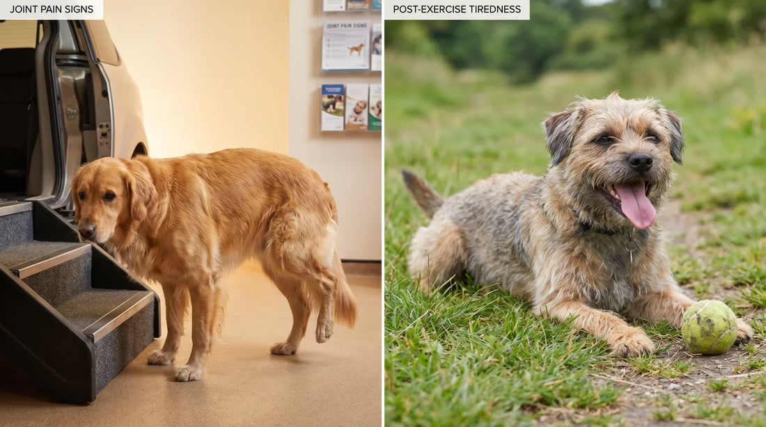 Early signs of joint pain vs normal post‑exercise tiredness in dogs