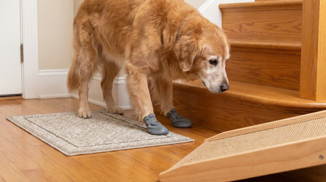 Senior dog struggling with stairs or slippery floors: first steps to reduce strain